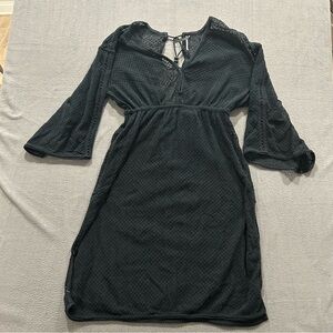 Anthropology Black Knit/Crocheted Midi Coverup Open-Back Beach Medium